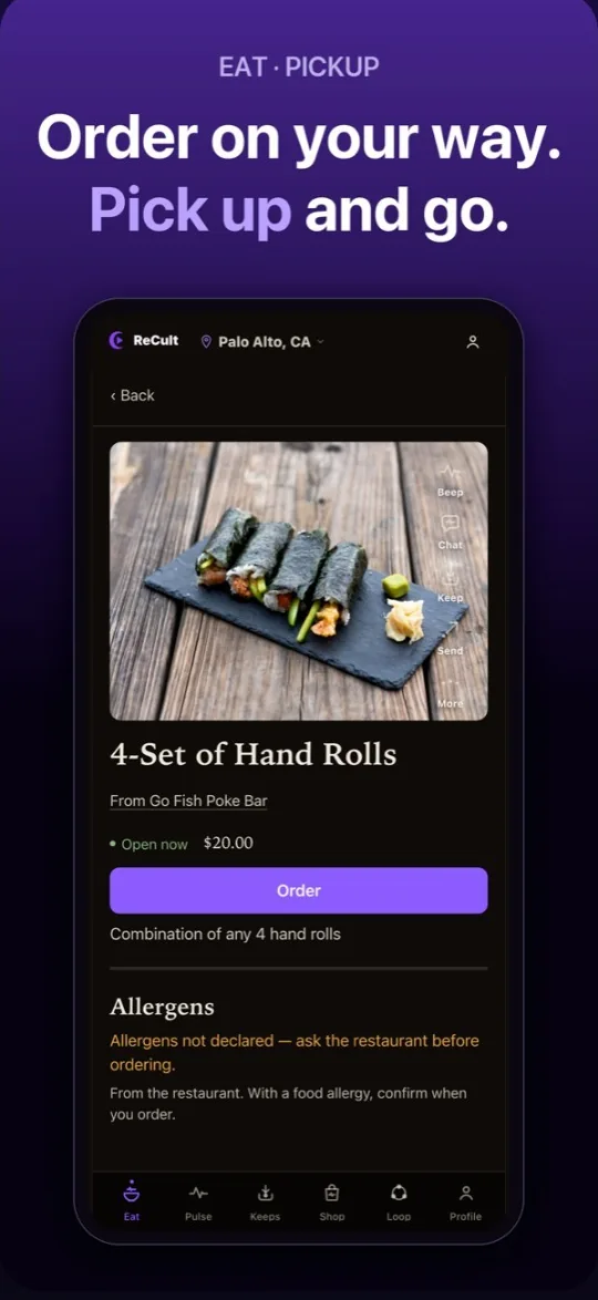 Dish page for hand rolls with an Order button